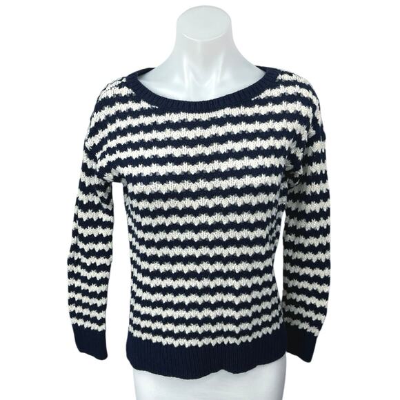 Ann Taylor Sweaters - Ann Taylor LOFT Black White Striped Wool Open Knit Long Sleeve Sweater Top Sz S